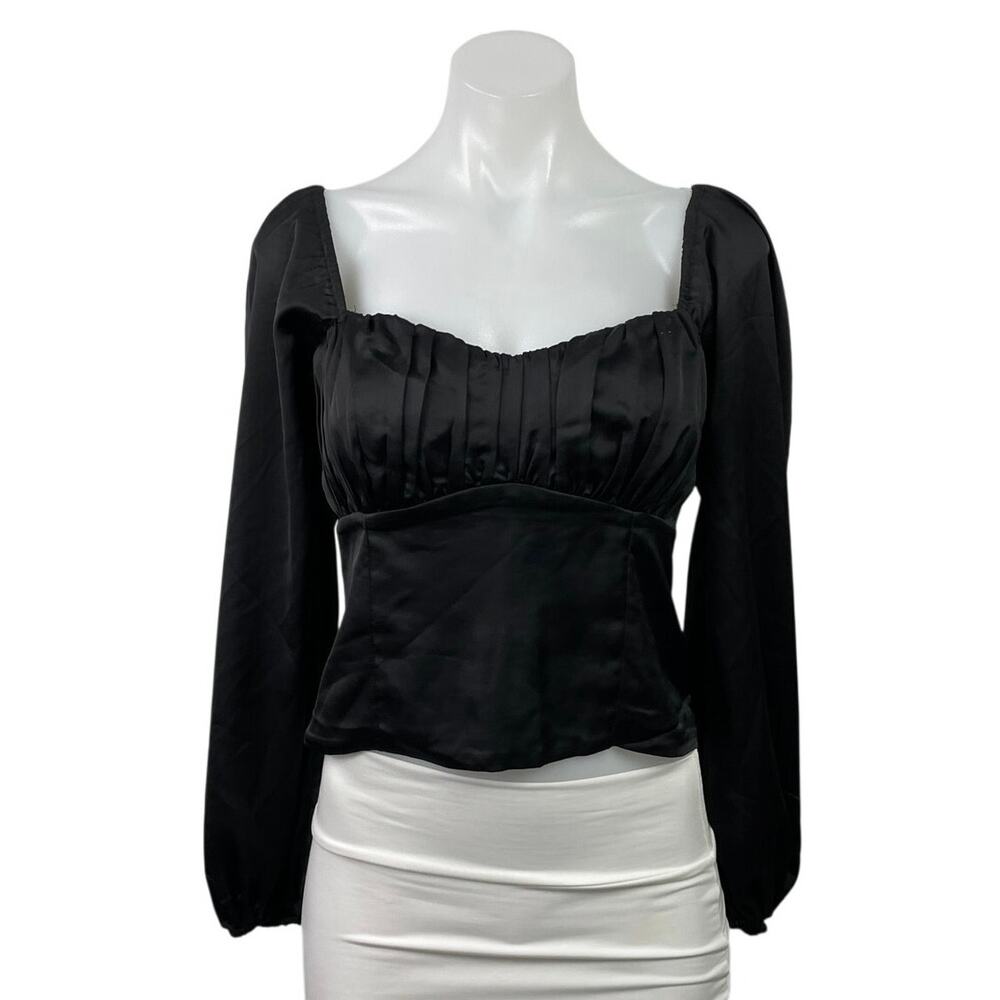 Abercrombie & Fitch Black Long Sleeve Pleated Bustier Crop Blouse Top Size M